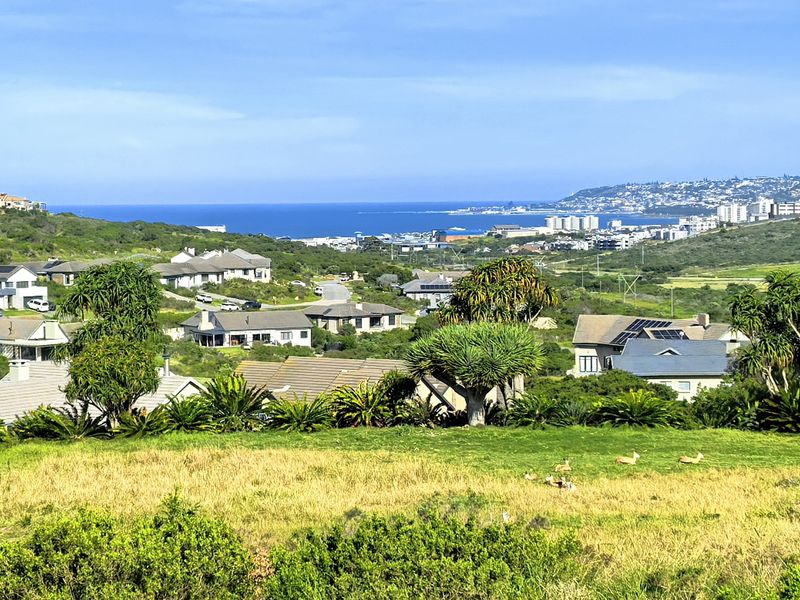 A scenic elevated view overlooking a coastal residential estate with distant ocean vistas and natural landscape.