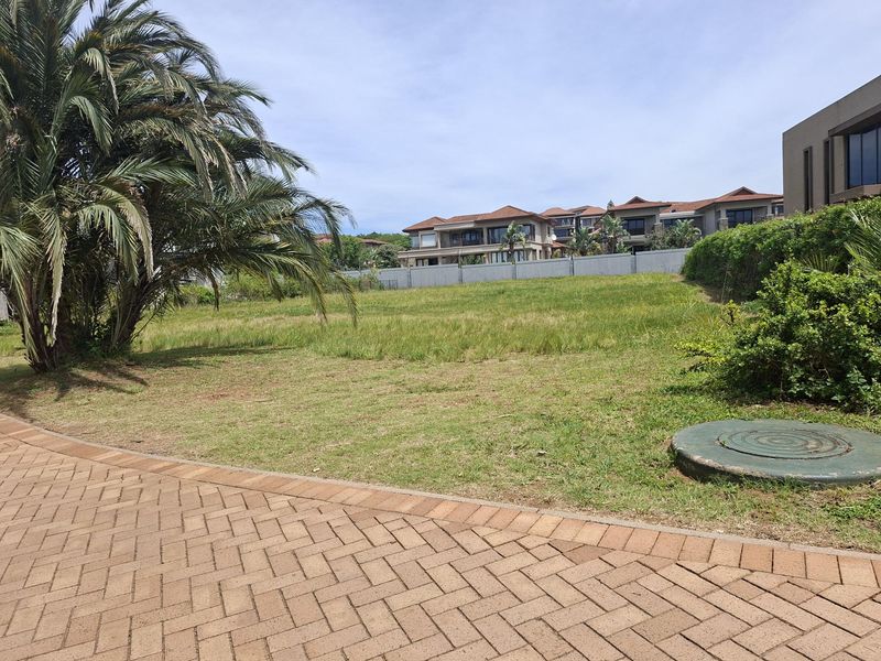 A vacant residential plot featuring a paved driveway, established palm tree, and level grass area, situated within a developed estate.