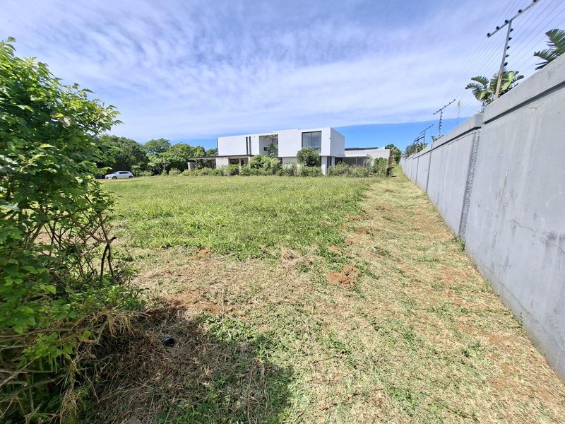 A view of a vacant residential plot featuring a perimeter wall with electric fencing, looking towards a modern neighboring property.