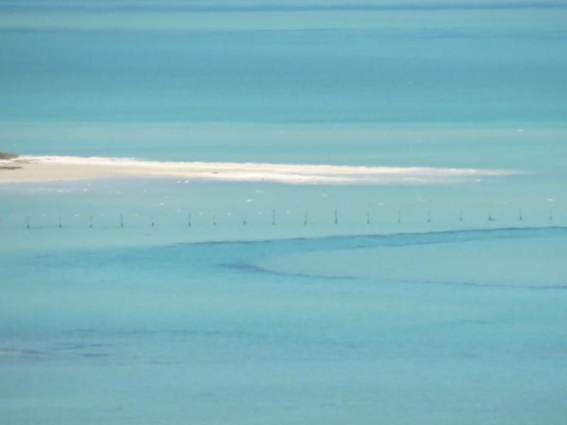 A scenic view of the coastal landscape featuring turquoise waters and a sandy shoreline.