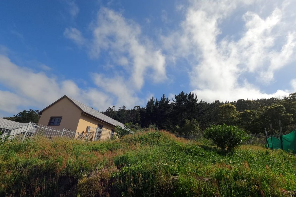 View of the rear elevation of the residential dwelling set against a sloped, grassy garden area with mature trees in the background.