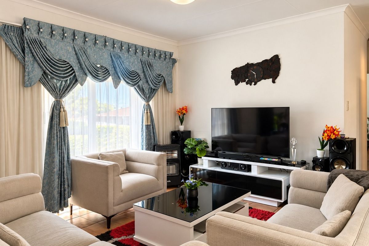 A well-maintained living room featuring tiled flooring and decorative coving, providing a comfortable and functional space for relaxation.