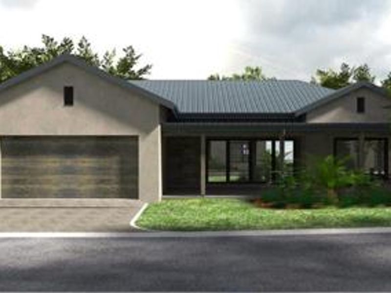Front elevation of a modern townhouse featuring a single garage, covered entrance, and a clean, contemporary facade design.