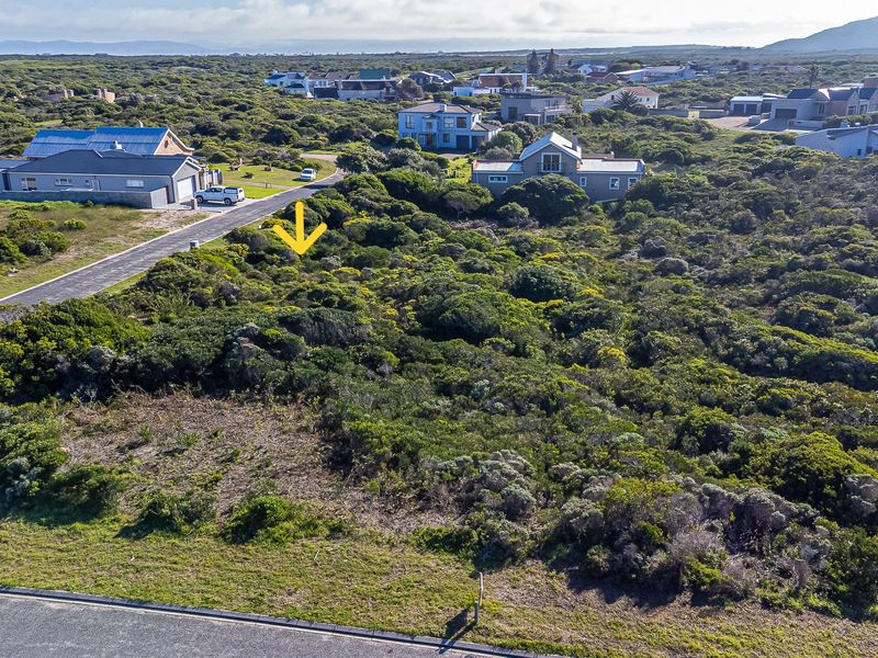 Aerial view of a vacant residential plot covered in native coastal vegetation, situated in a developed neighborhood.