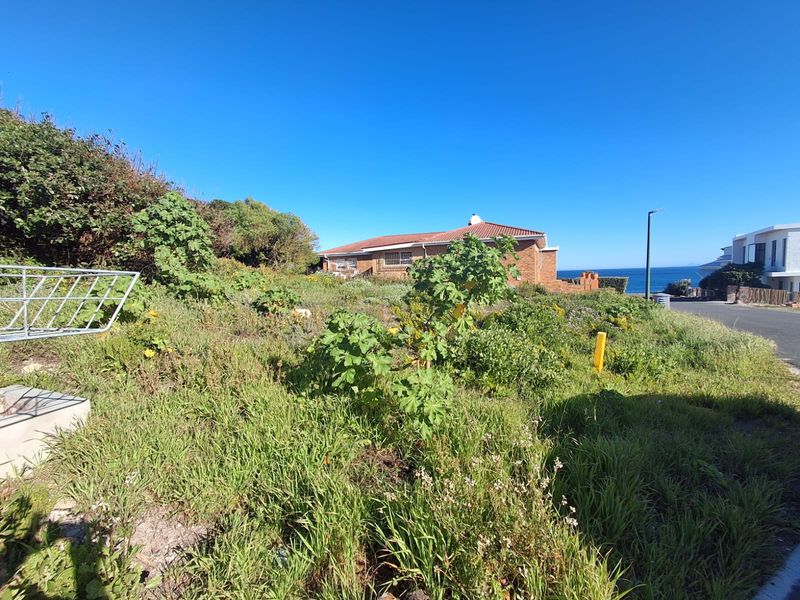 A vacant residential plot featuring overgrown vegetation, situated in a coastal neighborhood with street access and partial ocean views.