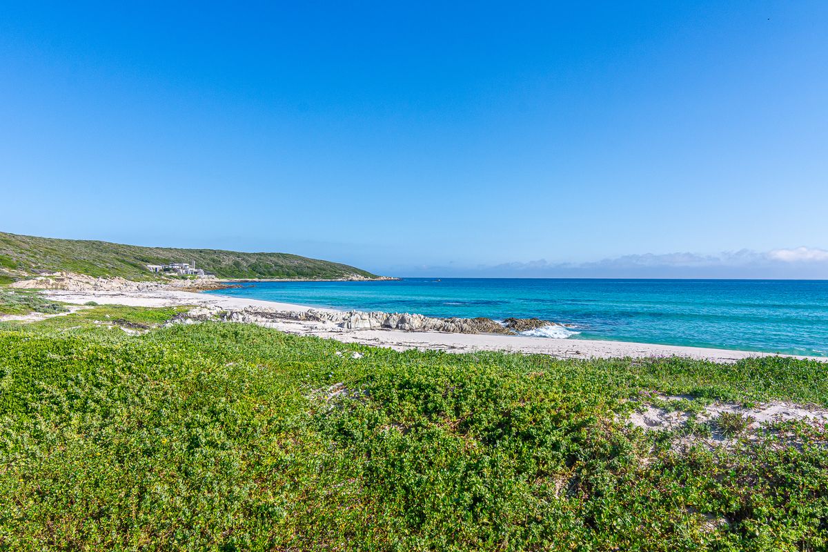 A scenic view of the pristine coastline, featuring sandy beach, turquoise ocean waters, and natural coastal vegetation.
