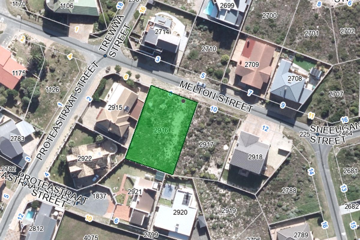 Aerial view of a vacant residential land plot located on Melton Street, highlighting the property boundaries and surrounding neighborhood context.