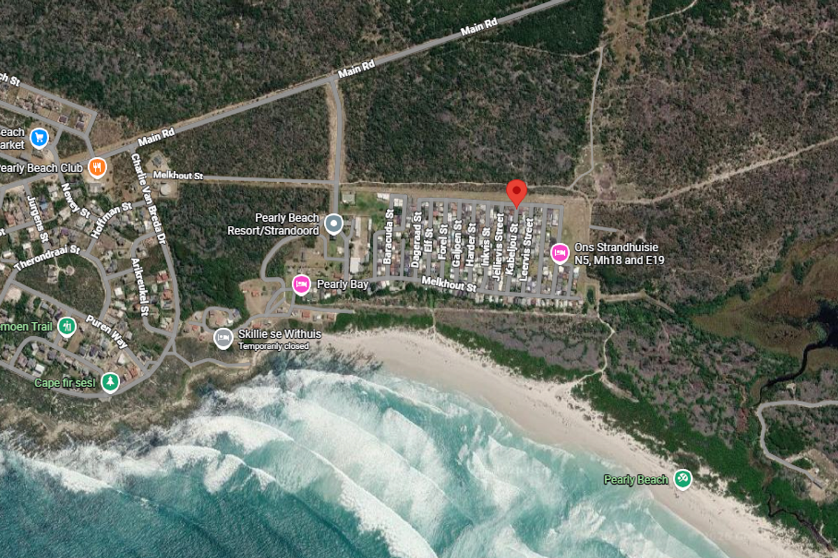 An aerial map view showing the location of the property within the Pearly Beach coastal area.