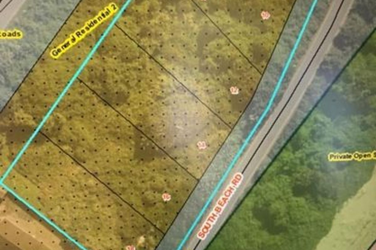 A digital map overlay showing the residential land parcel boundaries and zoning information relative to South Beach Road.