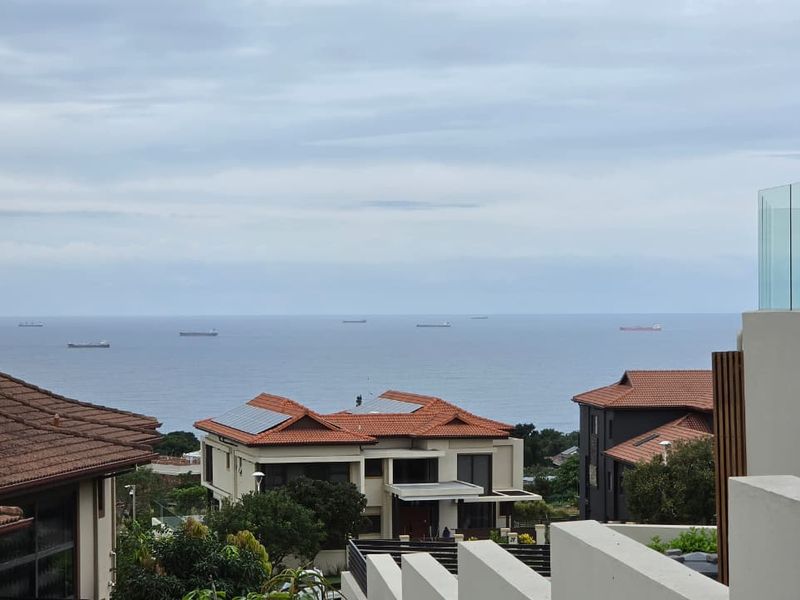 An elevated view overlooking neighbouring residential properties with a clear outlook towards the ocean horizon.
