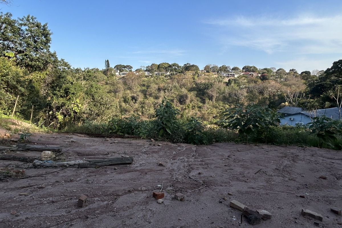 A view of the sloped vacant land with natural vegetation and surrounding residential landscape in the distance.