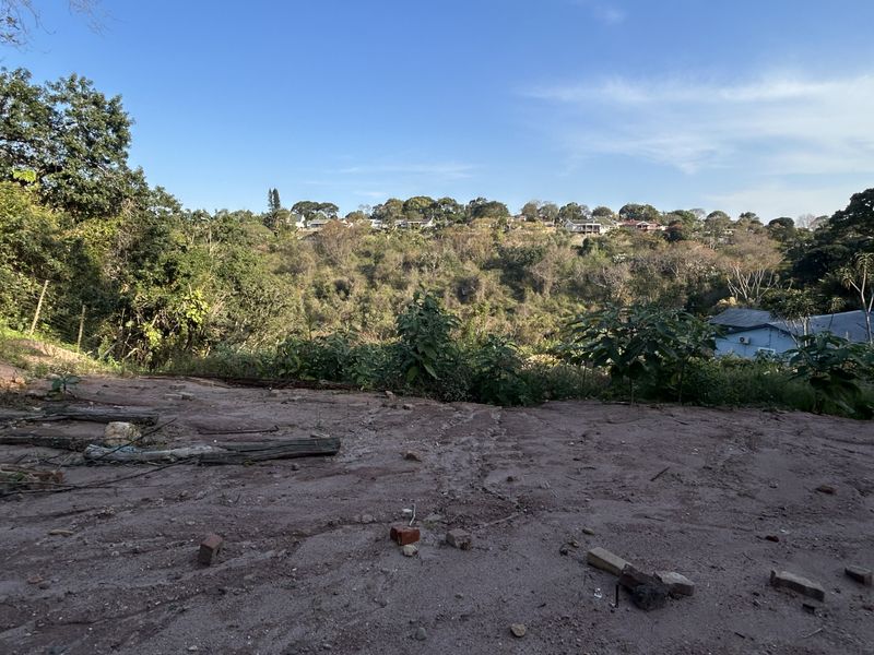 A view of the sloped vacant land with natural vegetation and surrounding residential landscape in the distance.
