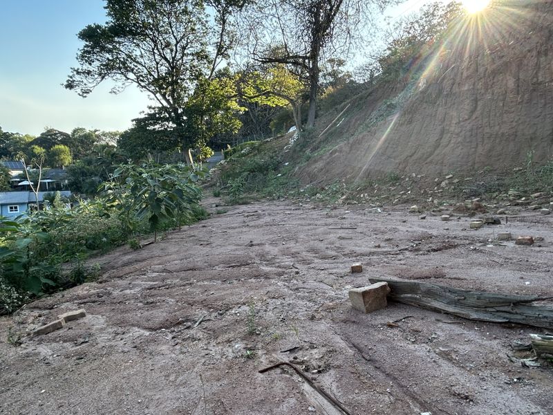 A view of a sloped, unimproved residential plot featuring natural terrain and an embankment, suitable for future development.