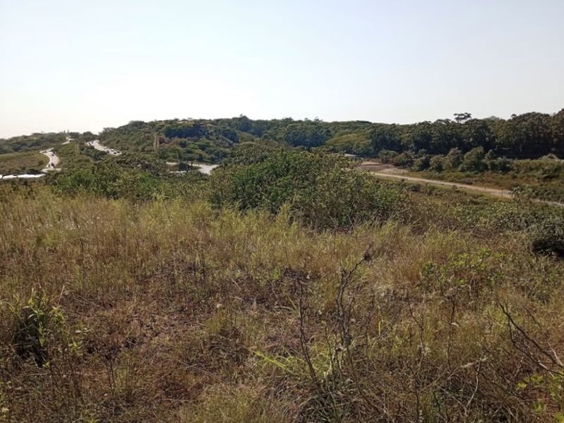 A wide-angle view of the vacant residential land featuring natural vegetation and surrounding landscape.