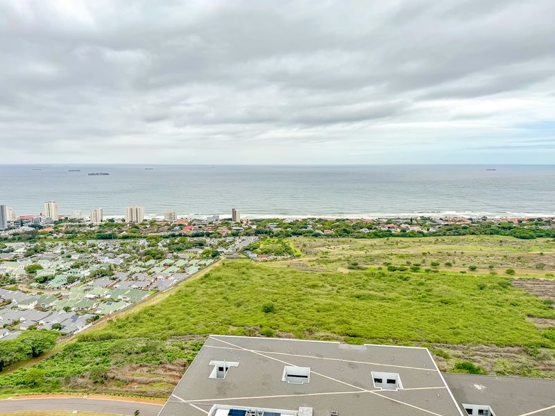 Elevated aerial view showcasing the coastal landscape, surrounding residential neighborhood, and expansive ocean horizon.