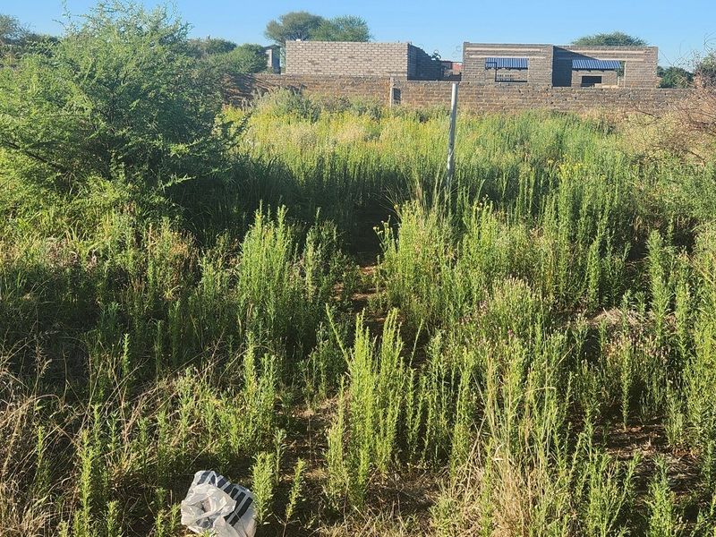 A vacant commercial land plot featuring overgrown vegetation and a partially constructed masonry building structure at the rear boundary.