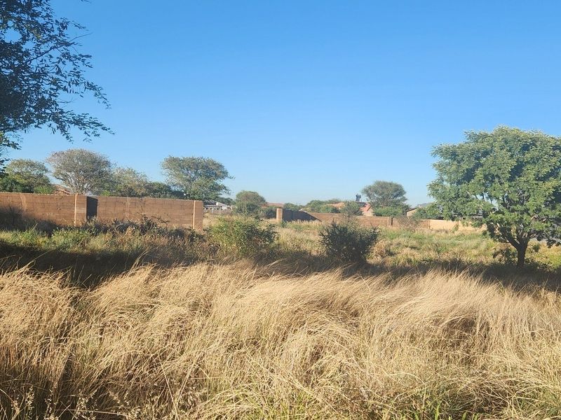 A view of a vacant commercial land plot featuring natural vegetation and a perimeter boundary wall.