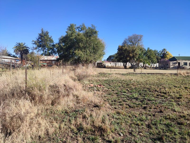 A view of a vacant residential plot featuring mature trees and perimeter wire fencing, offering potential for future development or landscaping.