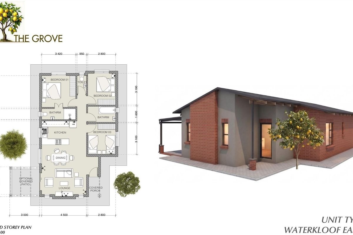 Architectural floor plan and 3D exterior rendering for Unit Type C at The Grove, showcasing the layout and design of the property.