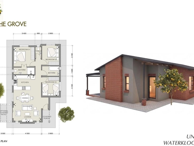 Architectural floor plan and 3D exterior rendering for Unit Type C at The Grove, showcasing the layout and design of the property.