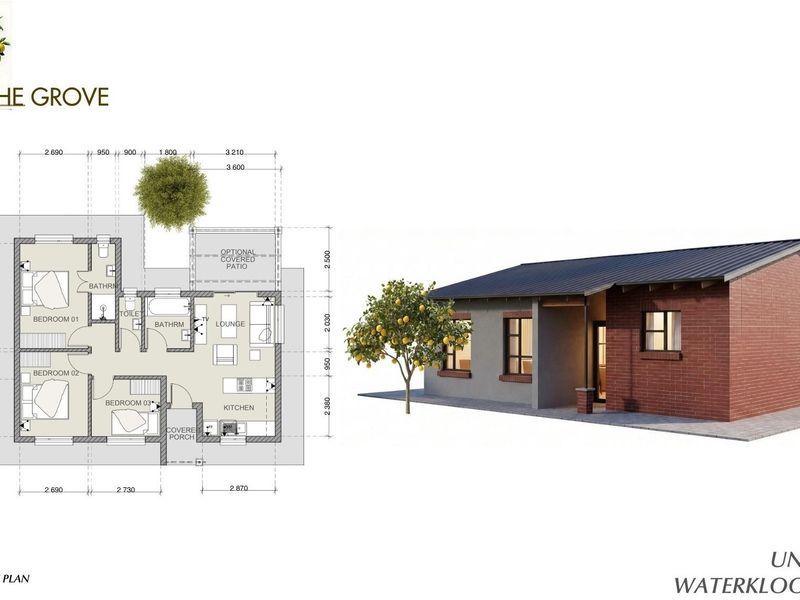 Architectural floor plan and 3D exterior rendering for Unit Type A at The Grove, showcasing the layout and building design.