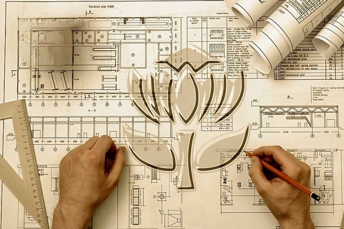 Architectural floor plan and elevation drawings for a residential property development, showing structural layout and design specifications.