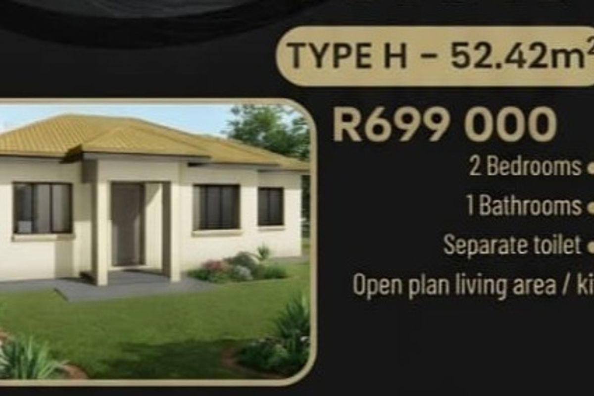 Marketing material showing a rendered exterior view of a Type H house design with pricing and layout specifications.