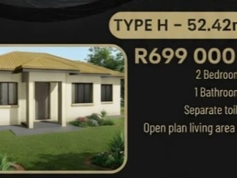 Marketing material showing a rendered exterior view of a Type H house design with pricing and layout specifications.