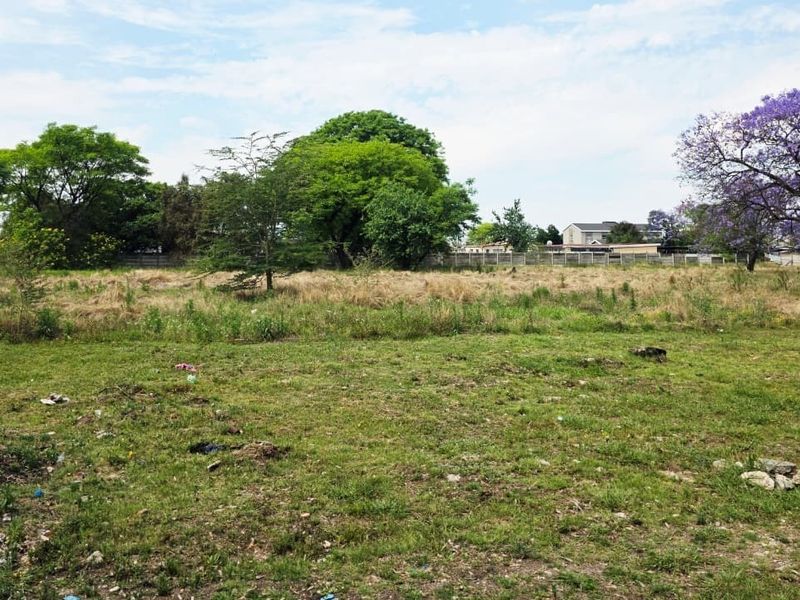 A vacant residential plot featuring established trees and perimeter fencing, offering a blank canvas for future development.