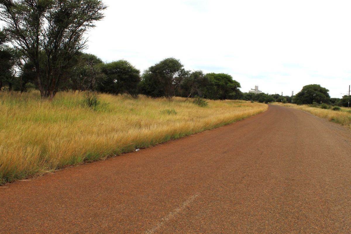 A view of the paved road frontage adjacent to the vacant residential land, featuring natural grass and established trees.