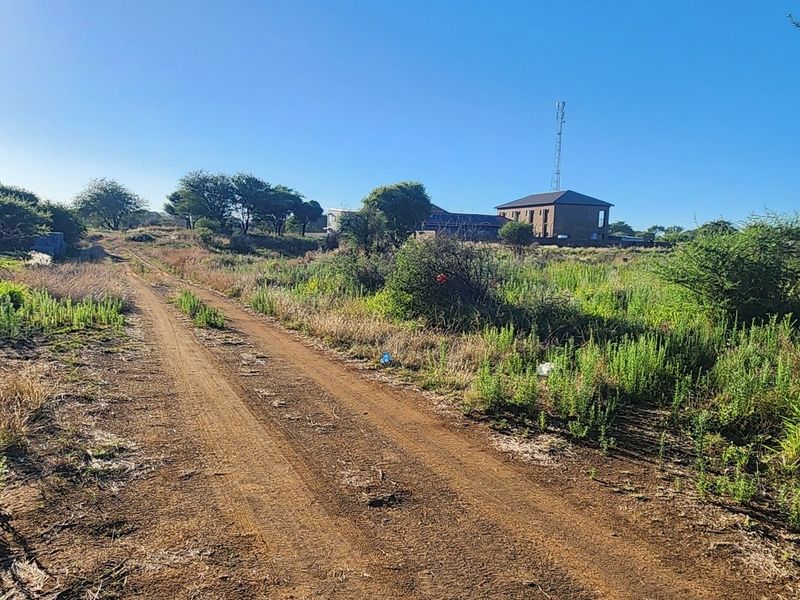 A view of the vacant residential land featuring a dirt access road and natural vegetation, with surrounding neighborhood buildings visible in the distance.