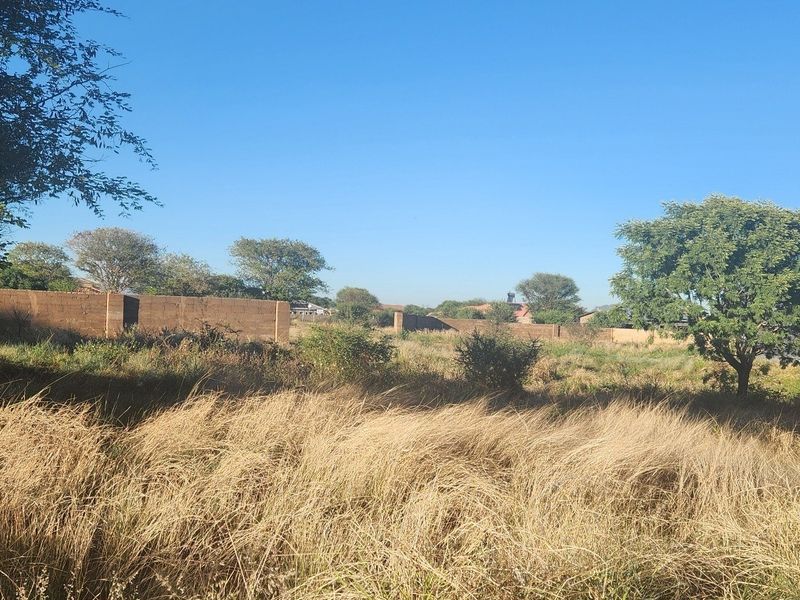 A vacant residential plot featuring natural vegetation, mature trees, and a perimeter boundary wall.