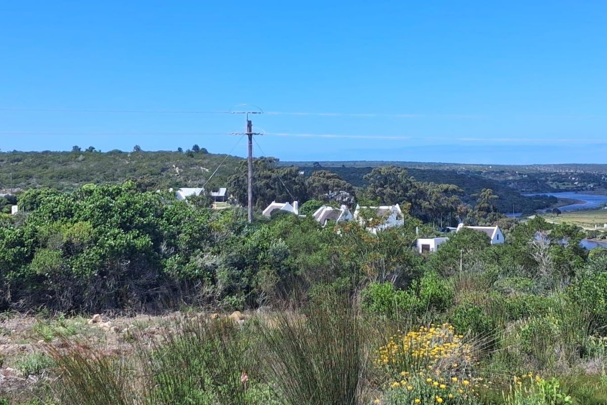 A scenic landscape view overlooking natural vegetation, distant residential properties, and a nearby river or estuary.