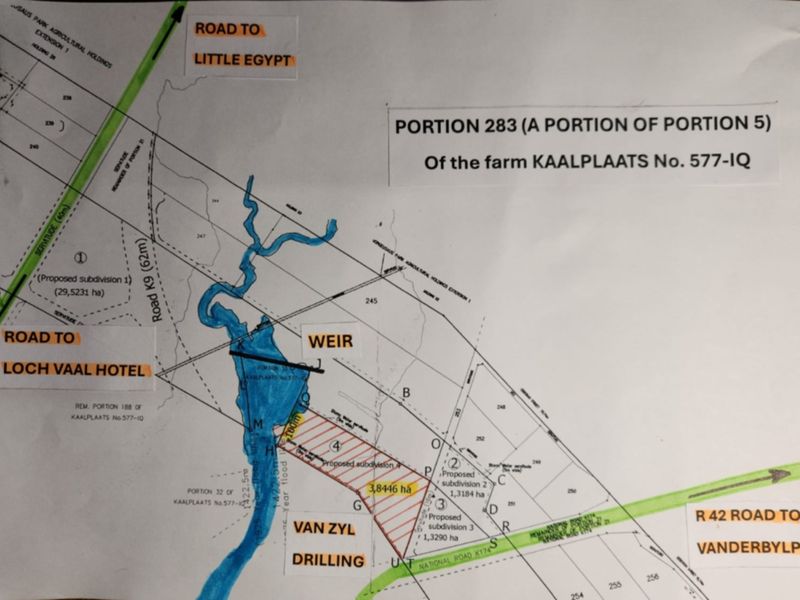 A site map and subdivision plan for Portion 283 of the farm Kaalplaats, detailing land boundaries, road access, and local landmarks.