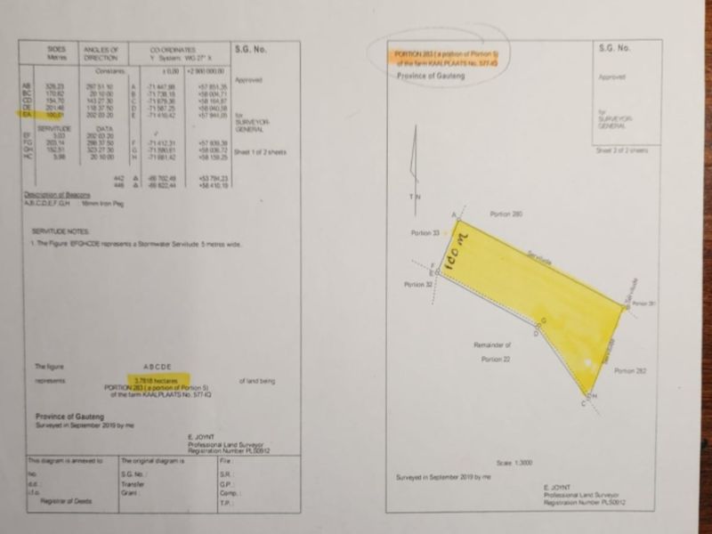 Official surveyor general diagram showing the property boundaries, coordinates, and servitude details for the small holding.