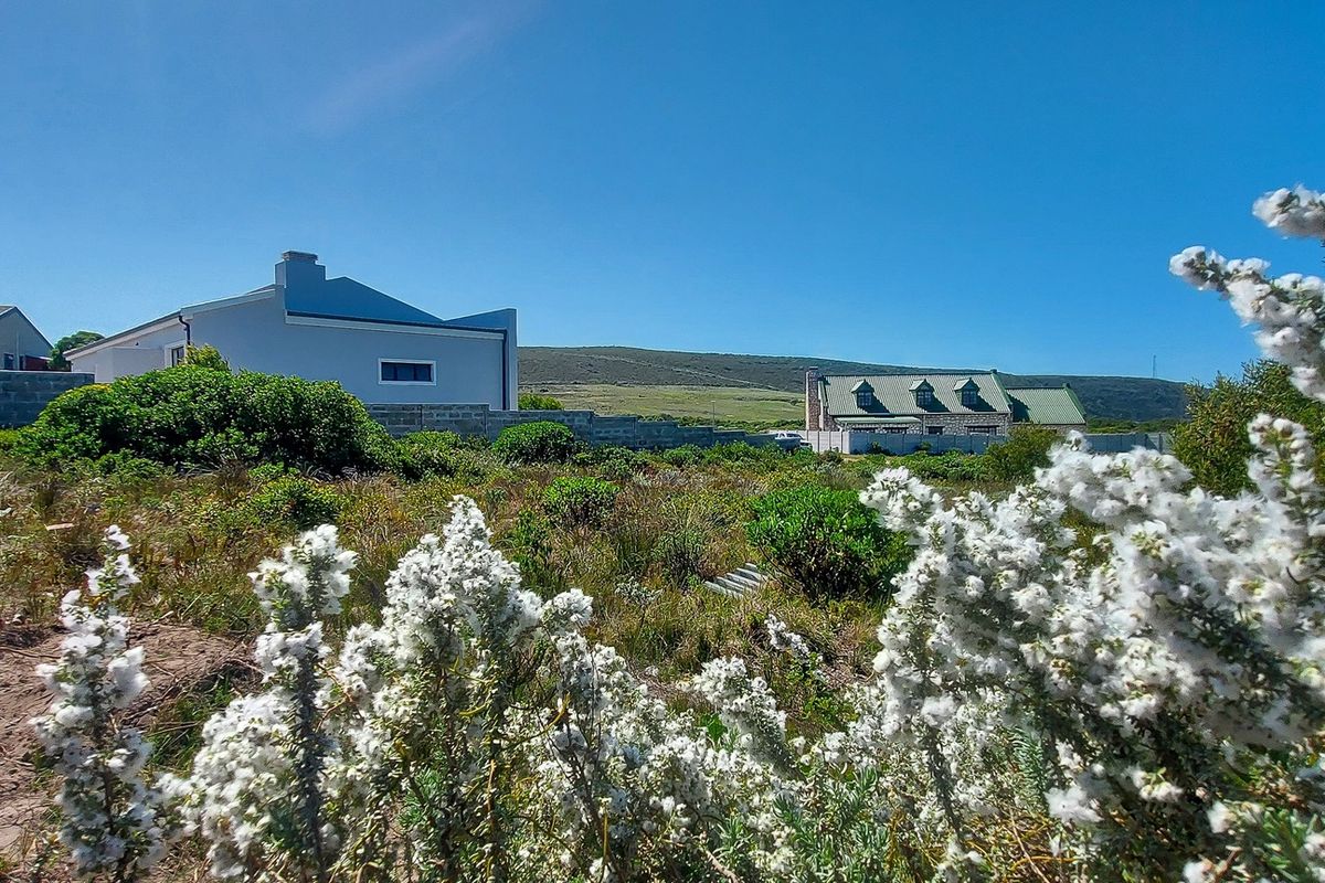 A view of a vacant residential plot featuring a concrete boundary wall and natural coastal vegetation with surrounding residential properties in the background.