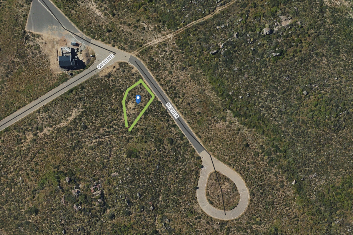 Aerial view of a vacant residential plot situated at the corner of Gillette and Holder streets, featuring natural vegetation and established road access.