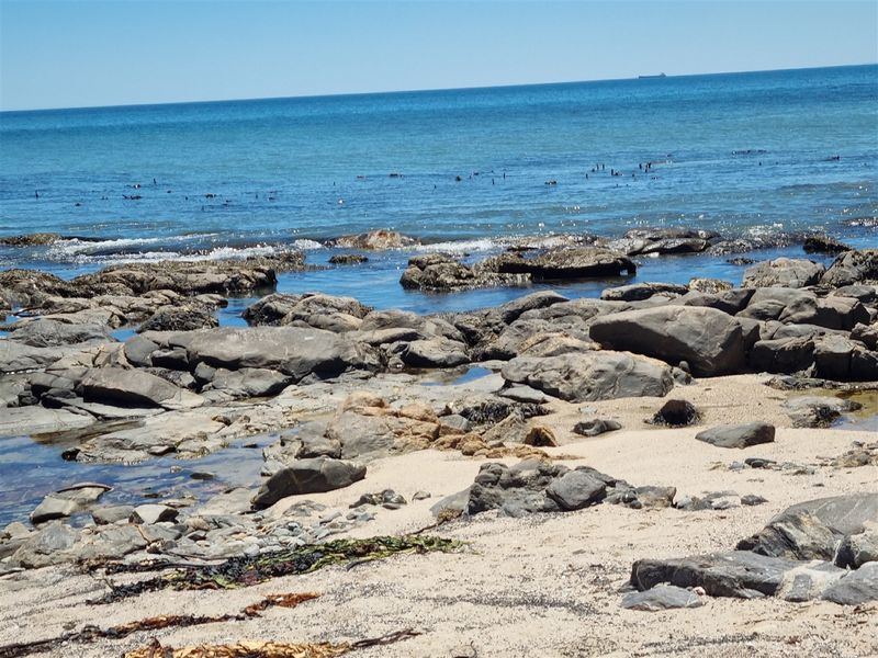 A scenic view of the rocky coastline and ocean, showcasing the natural landscape of the vacant residential property.