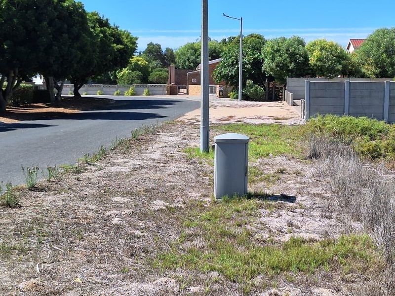 A street-level view of the residential plot showing the adjacent asphalt road, boundary wall, and utility infrastructure.