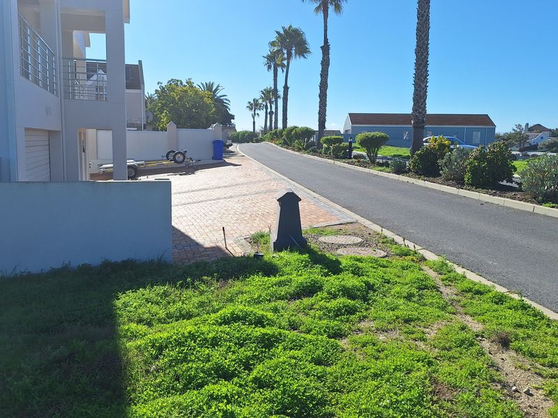 A view of the street frontage showing the paved driveway, boundary wall, and surrounding residential landscape.