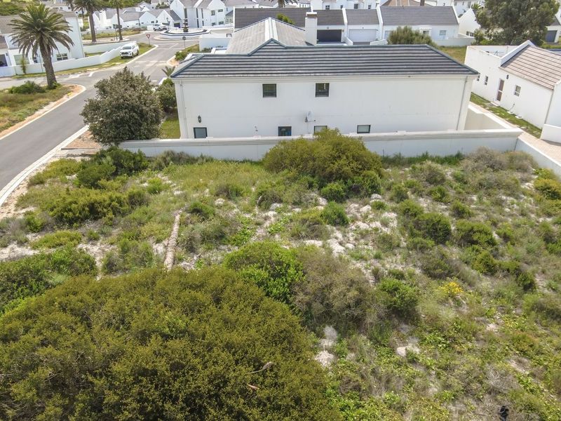 Aerial view of a vacant residential plot featuring natural vegetation, bordered by a boundary wall and adjacent to a paved street.