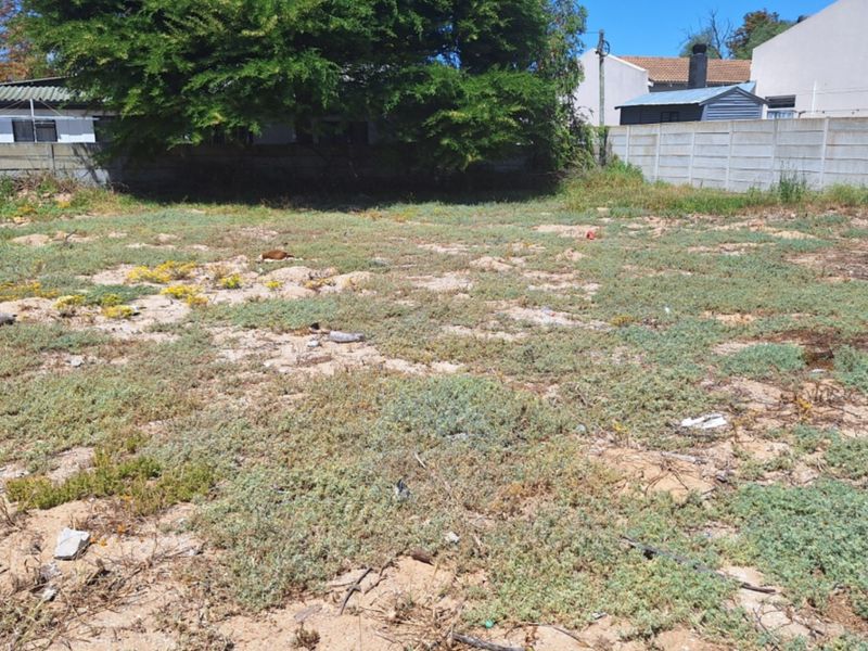 A vacant residential plot featuring sandy ground cover, mature trees, and enclosed by a precast concrete boundary wall.