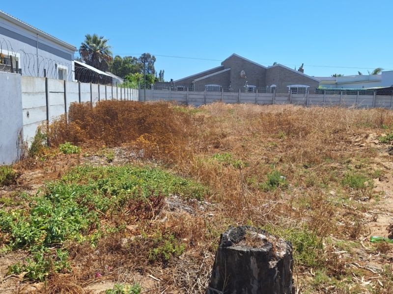 A vacant residential plot featuring a precast concrete boundary wall with security razor wire, currently covered in dry, overgrown vegetation.