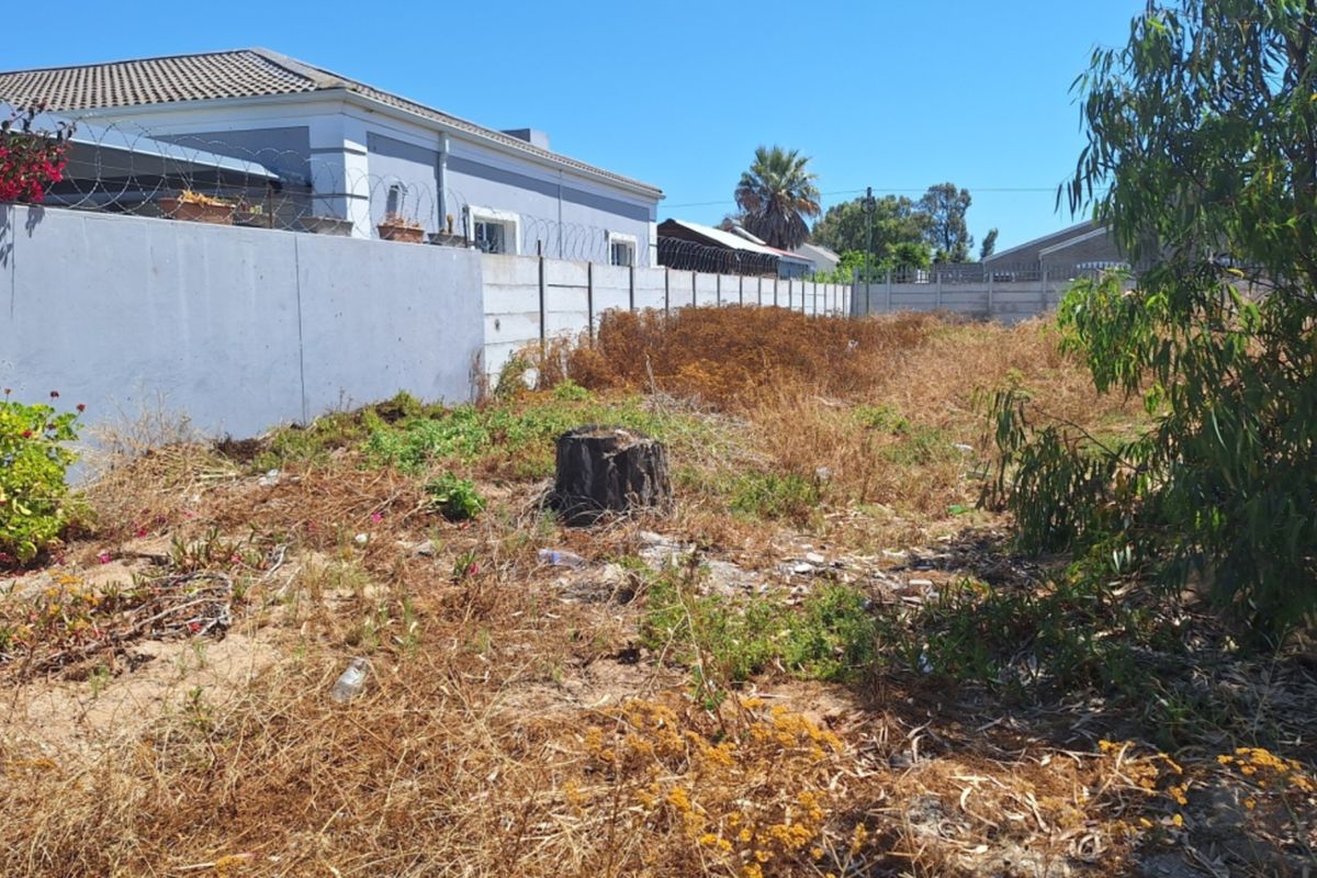 A vacant residential plot featuring a perimeter wall with security razor wire and overgrown vegetation.