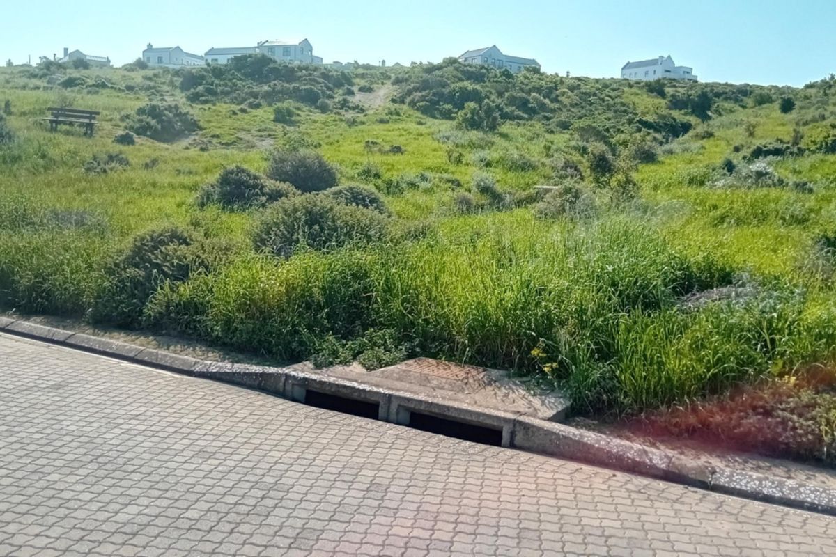 A view of the street frontage showing the paved road, kerbing, and integrated stormwater drainage system adjacent to the vacant residential land.