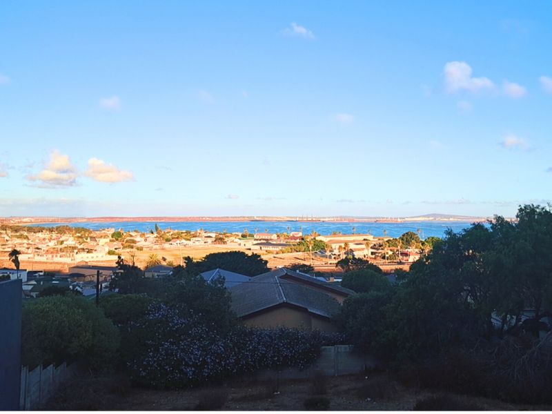 A scenic elevated view overlooking a coastal residential area and the ocean horizon.