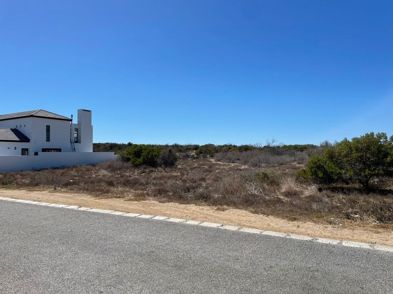 A view of a vacant residential plot featuring native vegetation, adjacent to a paved road with kerbing and a neighboring property.