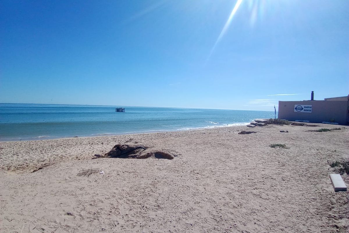 A scenic view of the sandy beach and ocean, highlighting the property's direct coastal access and prime waterfront location.