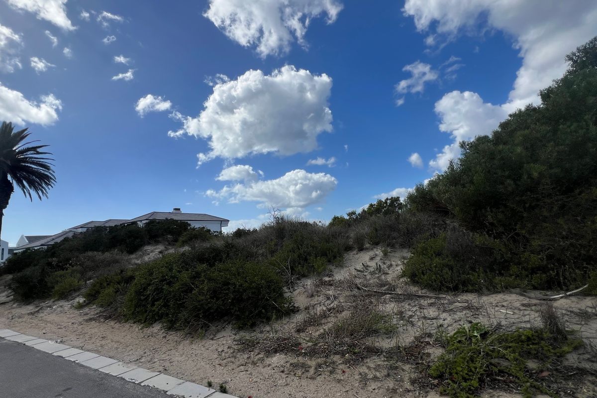 A view of a vacant residential plot featuring sandy terrain and natural coastal vegetation, situated along a paved street.