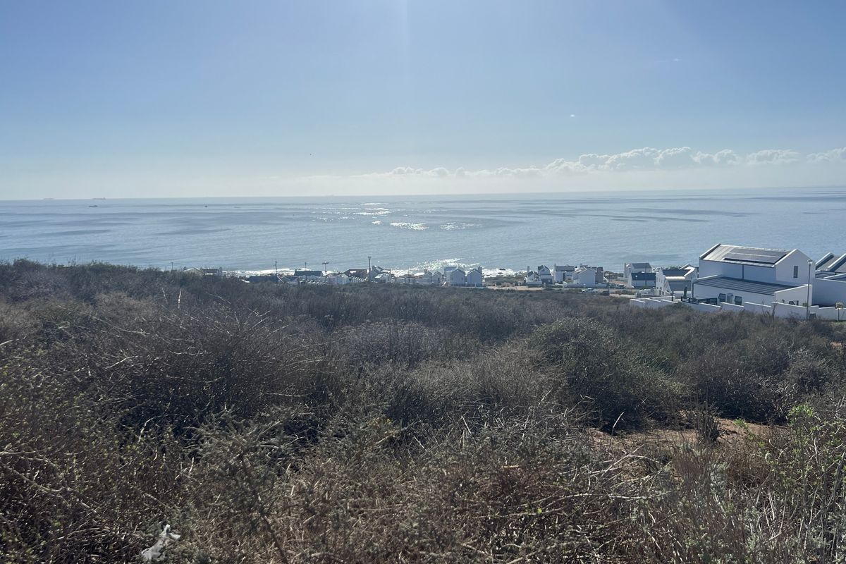A scenic elevated view overlooking the coastline, ocean, and nearby residential development, showcasing the natural landscape and coastal setting.